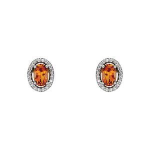 Oval Citrine & Diamond Halo Earrings in 14k White Gold